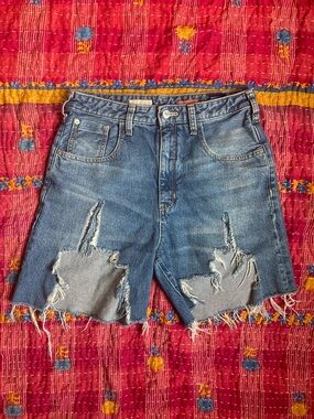 Pilcro Distressed Blue Denim Cutoff Shorts